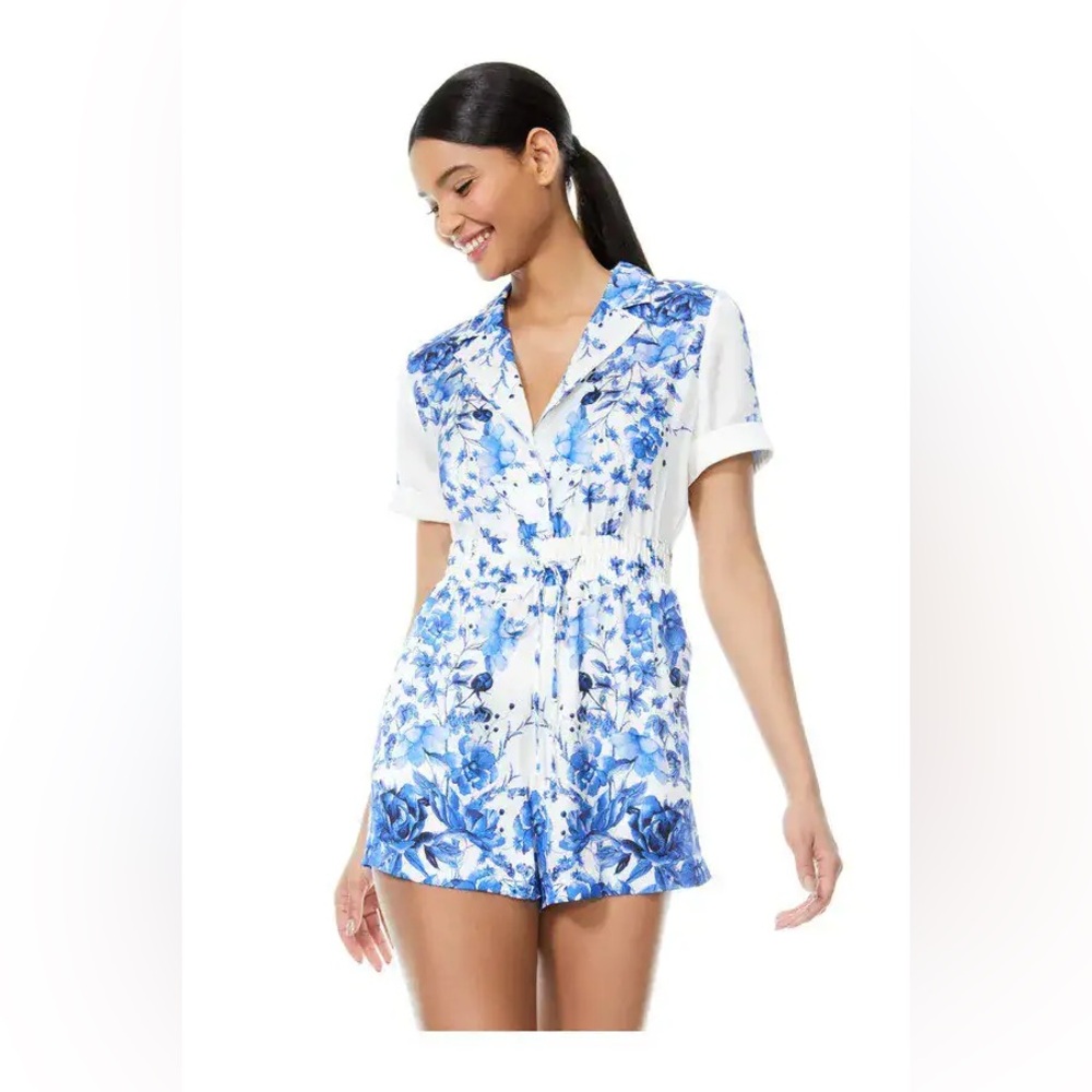 Alice + Olivia Leighton Blue White Floral Romper, Size US 2 - Picture 2 of 8